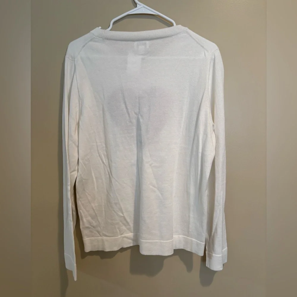 J Crew Women's White Top light weight sweater with Brown Heart size XL - Picture 5 of 7